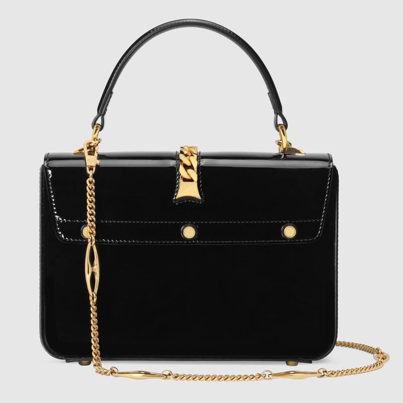 Gucci Sylvie 1969 mini Patent Leather Top Handle Bag Black