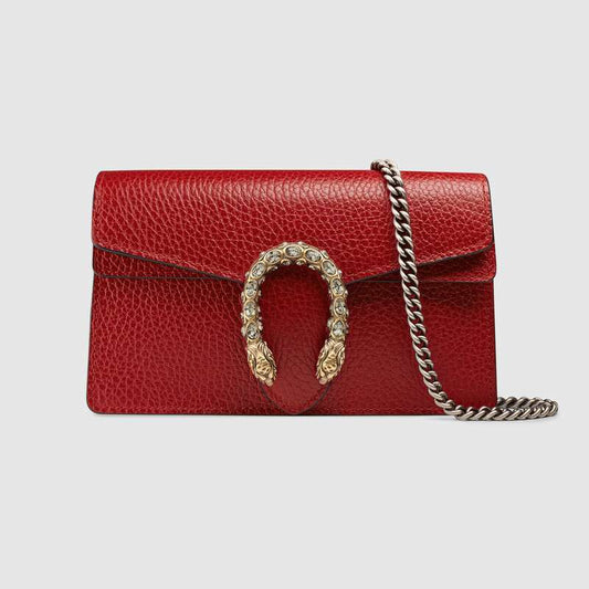 Gucci Dionysus Leather Super Mini Bag Hibiscus Red Leather